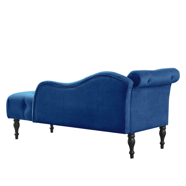 English Elm Aijia Velvet Chaise Lounge with Tufted Buttons, Nailhead Trim & Solid Wood Legs for Comfort Blue W111740809