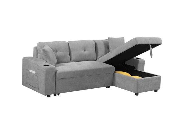 English Elm Mega Convertible Sectional Sleeper Sofa with Storage Armrest and Reversible Chaise Grey W975S00007