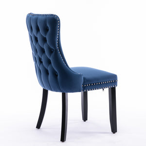 English Elm A&a Furniture Velvet Wingback Dining Chairs Nailhead Trim Solid Wood Legs Set 2 Blue W114351689