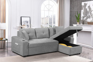 English Elm Mega Convertible Sectional Sleeper Sofa with Storage Armrest and Reversible Chaise Grey W975S00007