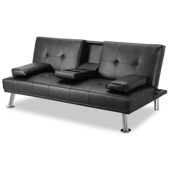 English Elm Mega Convertible Faux Leather Futon Sofa Bed with Cup Holders for Modern Living W97543712
