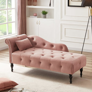 English Elm Aijia Velvet Chaise Lounge with Tufted Buttons, Nailhead Trim & Solid Wood Legs for Comfort Rose W111740820
