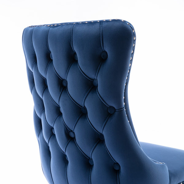 English Elm A&a Furniture Velvet Wingback Dining Chairs Nailhead Trim Solid Wood Legs Set 2 Blue W114351689