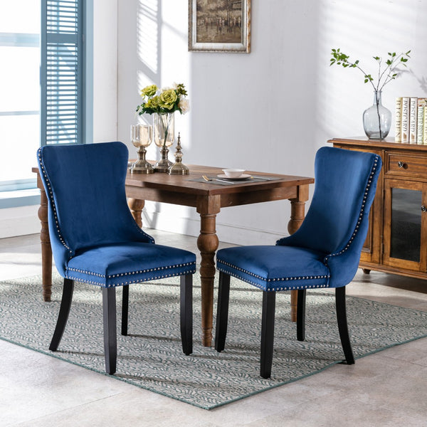 English Elm A&a Furniture Velvet Wingback Dining Chairs Nailhead Trim Solid Wood Legs Set 2 Blue W114351689