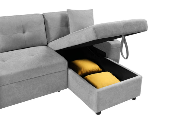 English Elm Mega Convertible Sectional Sleeper Sofa with Storage Armrest and Reversible Chaise Grey W975S00007