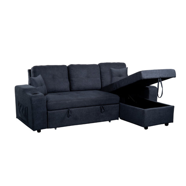 English Elm Mega Convertible Sectional Sleeper Sofa with Storage Armrest and Reversible Chaise Gray W975S00006