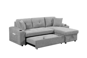 English Elm Mega Convertible Sectional Sleeper Sofa with Storage Armrest and Reversible Chaise Grey W975S00007