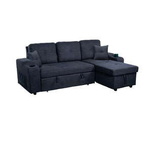 English Elm Mega Convertible Sectional Sleeper Sofa with Storage Armrest and Reversible Chaise Gray W975S00006