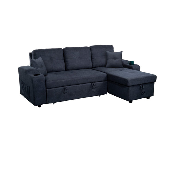 English Elm Mega Convertible Sectional Sleeper Sofa with Storage Armrest and Reversible Chaise Gray W975S00006