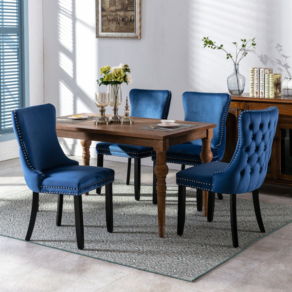 English Elm A&a Furniture Velvet Wingback Dining Chairs Nailhead Trim Solid Wood Legs Set 2 Blue W114351689