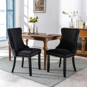 English Elm Upholstered Velvet Wing-Back Dining Chair Set of 2 with Nailhead Trim, Solid Wood Legs, 280lb Capacity W114351688