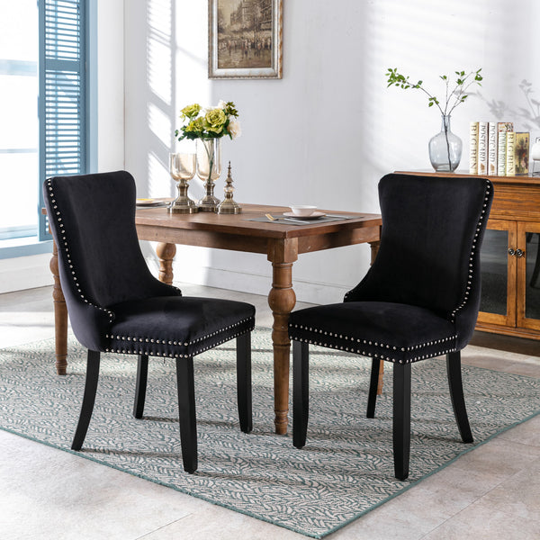 English Elm Upholstered Velvet Wing-Back Dining Chair Set of 2 with Nailhead Trim, Solid Wood Legs, 280lb Capacity W114351688