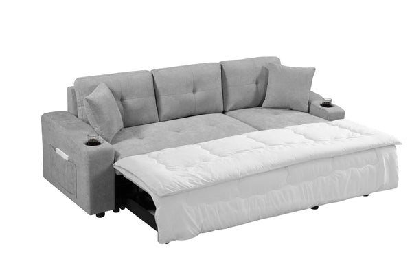 English Elm Mega Convertible Sectional Sleeper Sofa with Storage Armrest and Reversible Chaise Grey W975S00007