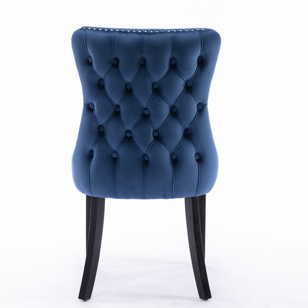 English Elm A&a Furniture Velvet Wingback Dining Chairs Nailhead Trim Solid Wood Legs Set 2 Blue W114351689