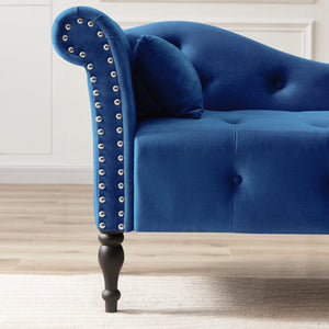 English Elm Aijia Velvet Chaise Lounge with Tufted Buttons, Nailhead Trim & Solid Wood Legs for Comfort Blue W111740809