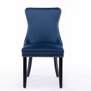 English Elm A&a Furniture Velvet Wingback Dining Chairs Nailhead Trim Solid Wood Legs Set 2 Blue W114351689