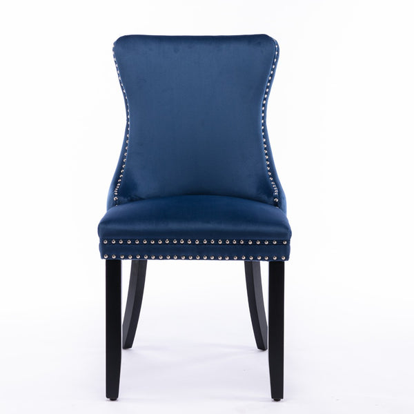 English Elm A&a Furniture Velvet Wingback Dining Chairs Nailhead Trim Solid Wood Legs Set 2 Blue W114351689