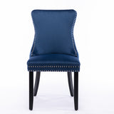 Blue Velvet Dining Chairs, 2-Pack, Nailhead Trim, Wood Legs