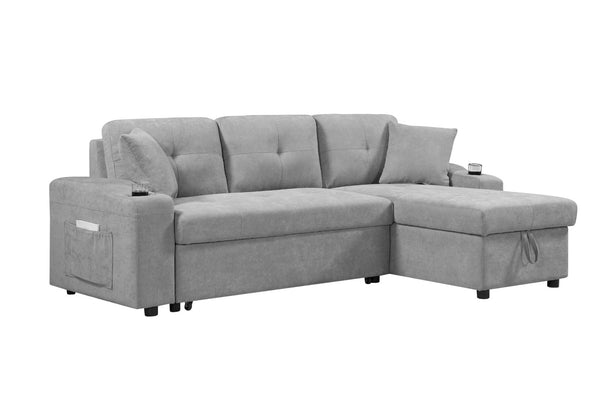 English Elm Mega Convertible Sectional Sleeper Sofa with Storage Armrest and Reversible Chaise Grey W975S00007