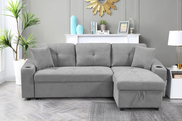 English Elm Mega Convertible Sectional Sleeper Sofa with Storage Armrest and Reversible Chaise Grey W975S00007