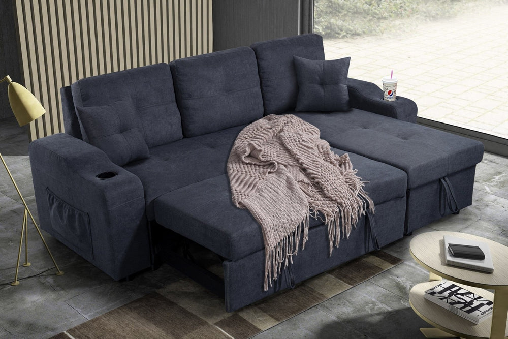 English Elm Mega Convertible Sectional Sleeper Sofa with Storage Armrest and Reversible Chaise Gray W975S00006