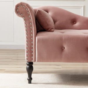 English Elm Aijia Velvet Chaise Lounge with Tufted Buttons, Nailhead Trim & Solid Wood Legs for Comfort Rose W111740820