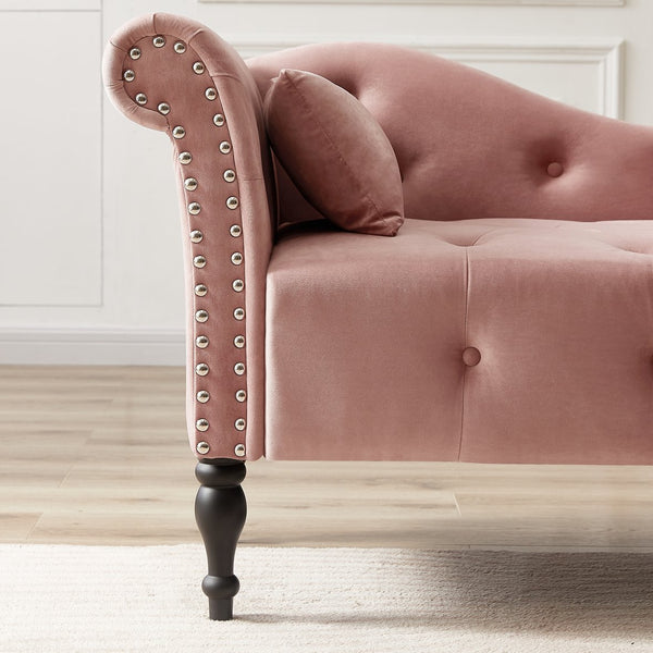 English Elm Aijia Velvet Chaise Lounge with Tufted Buttons, Nailhead Trim & Solid Wood Legs for Comfort Rose W111740820