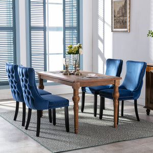 English Elm A&a Furniture Velvet Wingback Dining Chairs Nailhead Trim Solid Wood Legs Set 2 Blue W114351689