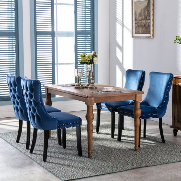 English Elm A&a Furniture Velvet Wingback Dining Chairs Nailhead Trim Solid Wood Legs Set 2 Blue W114351689