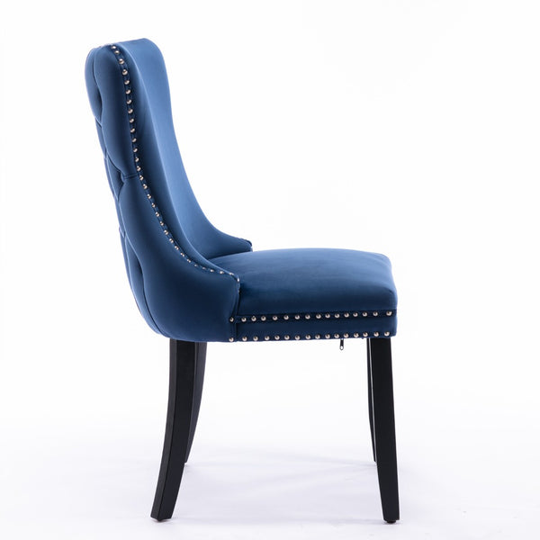 English Elm A&a Furniture Velvet Wingback Dining Chairs Nailhead Trim Solid Wood Legs Set 2 Blue W114351689