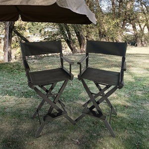 English Elm Casual Populus Director's Chair Set (2) Black Canvas Folding Solid Wood Frame, Breathable, 176lbs Capacity W49532121