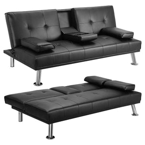 English Elm Mega Convertible Faux Leather Futon Sofa Bed with Cup Holders for Modern Living W97543712
