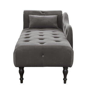 English Elm Aijia Velvet Chaise Lounge with Tufted Buttons, Nailhead Trim & Solid Wood Legs for Comfort Grey W111740810