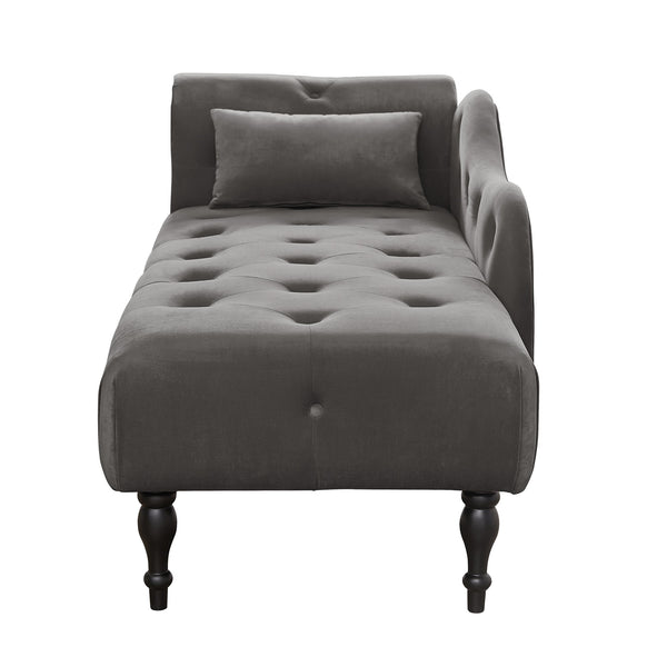 English Elm Aijia Velvet Chaise Lounge with Tufted Buttons, Nailhead Trim & Solid Wood Legs for Comfort Grey W111740810