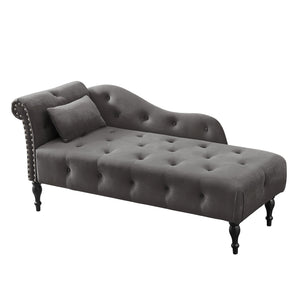 English Elm Aijia Velvet Chaise Lounge with Tufted Buttons, Nailhead Trim & Solid Wood Legs for Comfort Grey W111740810