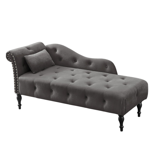English Elm Aijia Velvet Chaise Lounge with Tufted Buttons, Nailhead Trim & Solid Wood Legs for Comfort Grey W111740810