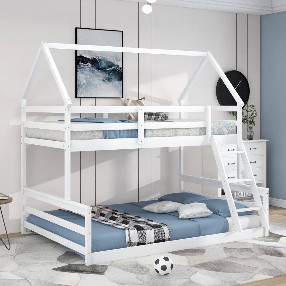 English Elm Twin Over Full House Bunk Bed Solid Pine Frame with Ladder for Kids Bedroom WF287558AAK-1