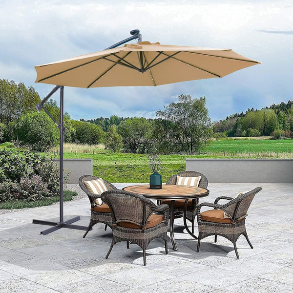 English Elm 10 Ft Cantilever Outdoor Patio Umbrella with 32 Solar Led Lights Upf 50 Steel Frame W41917531