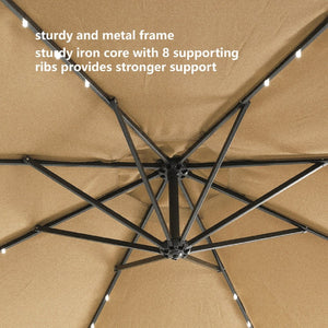 English Elm 10 Ft Cantilever Outdoor Patio Umbrella with 32 Solar Led Lights Upf 50 Steel Frame W41917531