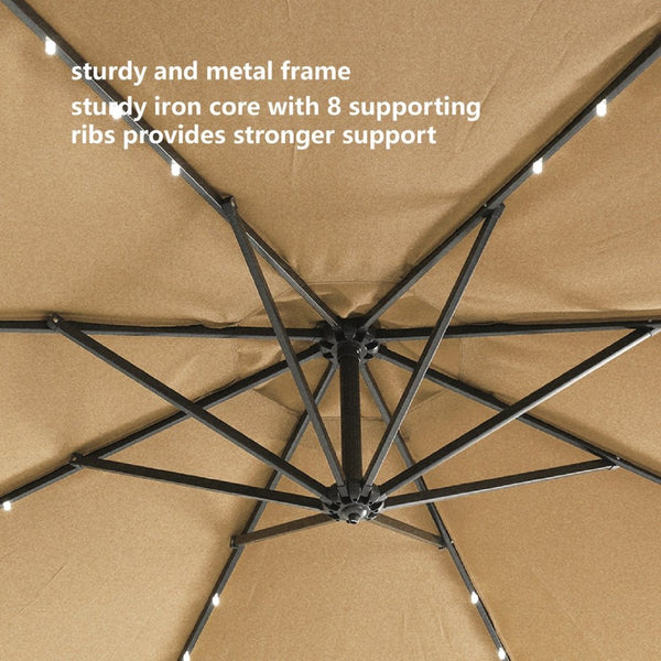 English Elm 10 Ft Cantilever Outdoor Patio Umbrella with 32 Solar Led Lights Upf 50 Steel Frame W41917531