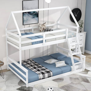 English Elm Twin Over Full House Bunk Bed Solid Pine Frame with Ladder for Kids Bedroom WF287558AAK-1