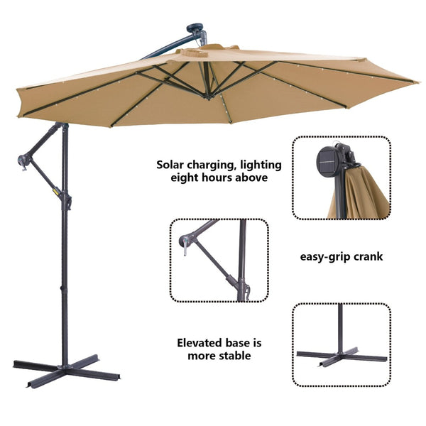 English Elm 10 Ft Cantilever Outdoor Patio Umbrella with 32 Solar Led Lights Upf 50 Steel Frame W41917531
