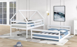 English Elm Twin Over Full House Bunk Bed Solid Pine Frame with Ladder for Kids Bedroom WF287558AAK-1