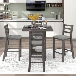 English Elm Trexm Rubberwood Counter Dining Set Padded Burlap Chairs Distressed Finish Bistro ST000034AAE