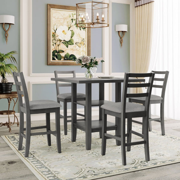 English Elm Trexm Rubberwood Counter Dining Set Padded Burlap Chairs Distressed Finish Bistro ST000034AAE