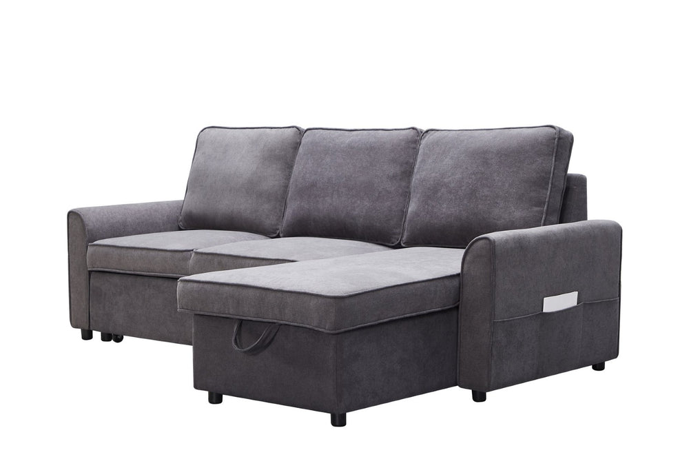 English Elm Mgea Modular Linen Sectional Sleeper Sofa with Storage Chaise for Small Spaces W975S00008