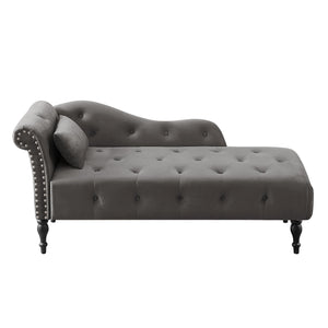 English Elm Aijia Velvet Chaise Lounge with Tufted Buttons, Nailhead Trim & Solid Wood Legs for Comfort Grey W111740810