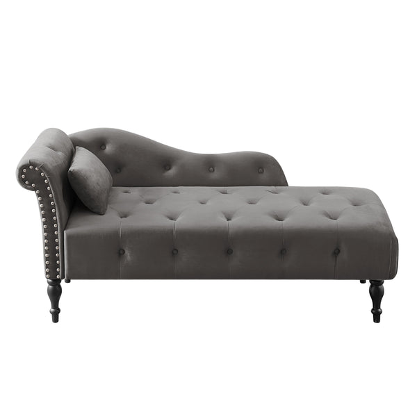 English Elm Aijia Velvet Chaise Lounge with Tufted Buttons, Nailhead Trim & Solid Wood Legs for Comfort Grey W111740810
