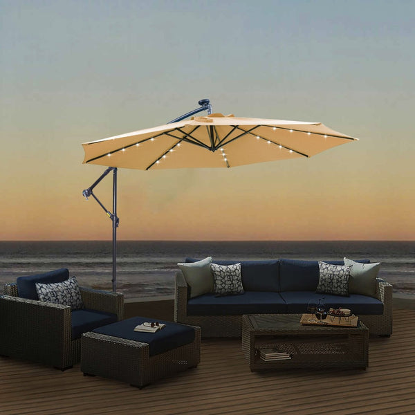 English Elm 10 Ft Cantilever Outdoor Patio Umbrella with 32 Solar Led Lights Upf 50 Steel Frame W41917531