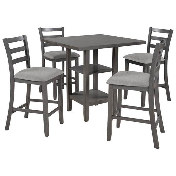 English Elm Trexm Rubberwood Counter Dining Set Padded Burlap Chairs Distressed Finish Bistro ST000034AAE